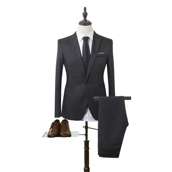 1 комплект мужской формальный блейзер брюки набор однотонный тонкий костюм пиджак пальто деловой костюм смокинги вечеринка свадьба мужская одежда