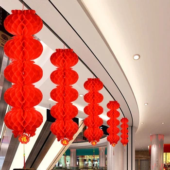  1 шт. Складные красные бумажные фонарики Традиционный китайский фонарь удачи Висячий водонепроницаемый фестиваль Фонари Новый год оптом