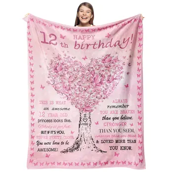 12-летняя девочка подарок на день рождения одеяла 12-летие подарки / украшения для девочек бросок розовая бабочка дерево мягкое фланелевое одеяло