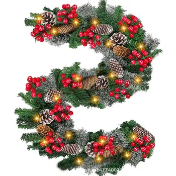 2.7M Рождественский светодиодный зеленый гирлянда украшение венок светодиодный ротанг гирлянда декоративная рождественская искусственная рождественская елка ротанг баннер