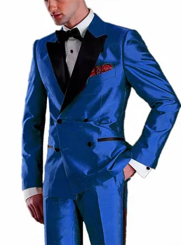 2020 Последние блестящие атласные мужские костюмы Двубортный банкетный смокинг Платье Одежда для свадьбы Пик Лацкан Жених Смокинг Костюмы 2 шт