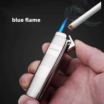 2022 Новая зажигалка с бутановым газом Blue Flame Straight Turbo Torch, портативная металлическая ветрозащитная зажигалка, подарок для мужчин
