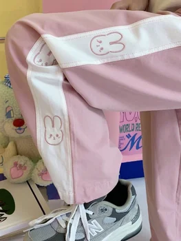 2023 Kawaii Joggers Soft Girl Style Женские спортивные брюки Harajuku Розовые широкие брюки Женские мультяшные спортивные штаны оверсайз корейский