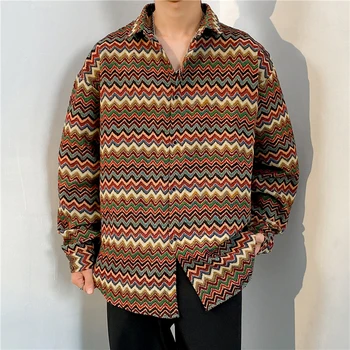 2023 Весенние рубашки Мужчины с длинным рукавом Оверсайз Хлопок Мужские винтажные блузки Корейская одежда Принт Свободный Мужской Уличный Известный M06