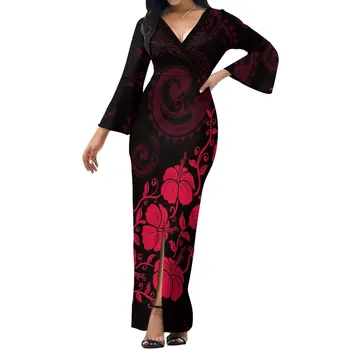 2023 Женское платье с длинными рукавами Полинезийский дизайн племени Женское вечернее платье с высокой талией и разрезом 8xl