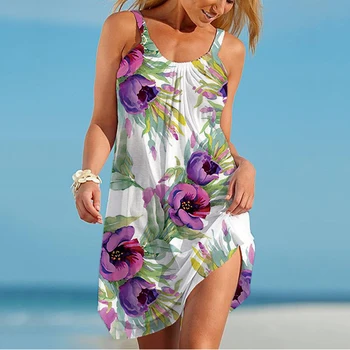 2023 Новая мода Темперамент Женское платье Цветок 3D-печатное платье Повседневное удобное платье Гавайское пляжное платье для вечеринок