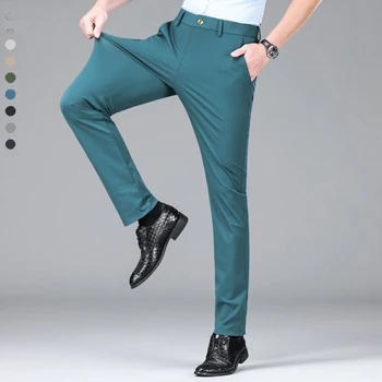 2023 Новые брюки Мужские летние тонкие брюки Slim Casual Брюки Мужчина Многоцветный Опционально Ледяной Шелк Свободный Прямой Бизнес E94