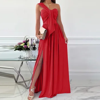 2023 Элегантная Мода Сексуальные Женщины Одно Плечо Спина Разрез Платья Вечерняя Вечеринка Свадьба Повседневная Длинная Макси Женское Платье Vestidos