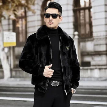 2023 осень и зима новая мода мужская норковая куртка с подкладкой из черного золота