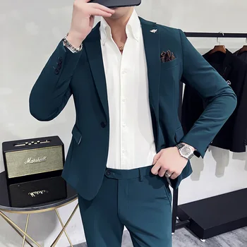 2023Новый мужской высококачественный (костюм + западные брюки) модный бутик Корейская версия тонкий костюм костюм из двух частей
