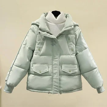 2024 Новый женский свободный пуховик оверсайз верхняя одежда женская короткая куртка зимние парки толстые хлопковые куртки с капюшоном