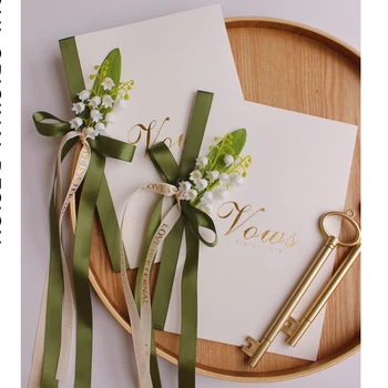 2шт Зеленый маленький свежий стиль ландыш цветок дизайн бронзирующий свадебный клятвенный книги невеста жених клятва рукописная карта клятв