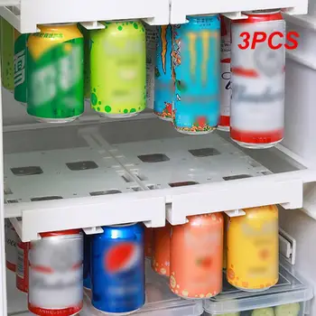 3PCS Диспенсер для банок Пивная газировка Стойка для хранения холодильника Органайзер для бутылки с газировкой Держатель для бутылки напитка для холодильника Кухонный органайзер