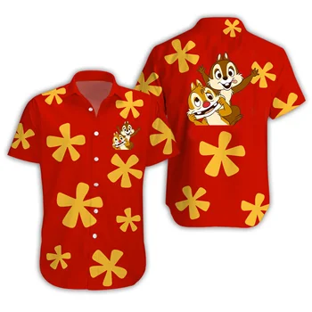 Chip N Dale Тропическая гавайская мода Летняя рубашка с коротким рукавом Disney Chip And Dale Гавайская рубашка Пляжная рубашка на пуговицах Мужчины