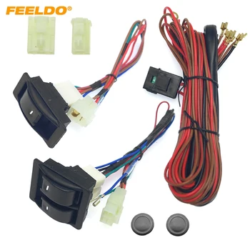 FEELDO 1 Set Универсальный автомобильный передний 2-дверный электрический стеклоподъемник 3 шт. Переключатели и держатель жгута проводов с подсветкой Зеленый свет