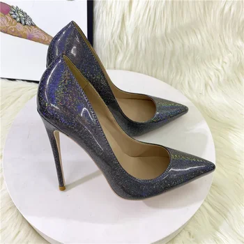 Heelgoo Glitter Patent Women Заостренный носок 8-12 см Обувь на высоком каблуке для вечеринок Знакомства Элегантные дамы Slip On Stiletto Туфли Размер 34-46