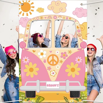 Hippie Photo Booth Props Groovy Bus Non Deformation For 60S 70S Прочный Groovy Photo Booth Fram