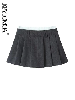 KPYTOMOA-Женские плиссированные шорты с двойным поясом, юбки, высокая талия, боковая молния, женский шорт, мода