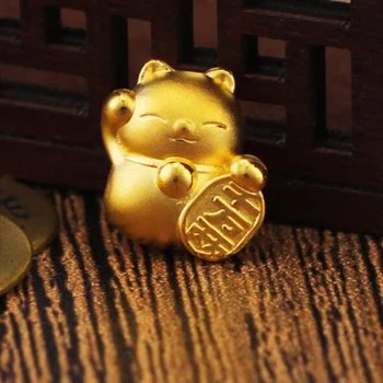 Real 999 24k Кулон из желтого золота 3D Женщины Lovely Fortune Cat Only Кулон 10 * 12,5 мм