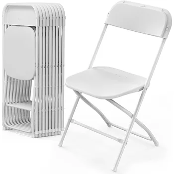  VINGLI Набор из 10 белых пластиковых складных стульев, крытое портативное штабелируемое коммерческое сиденье со стальной рамой 350 фунтов