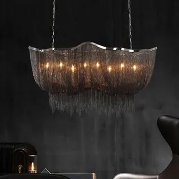 YUNYI Современная роскошная алюминиевая цепочка с кисточкой подвесной светильник для отеля ресторана серебряные тканевые подвесные светильники внутреннее освещение декор