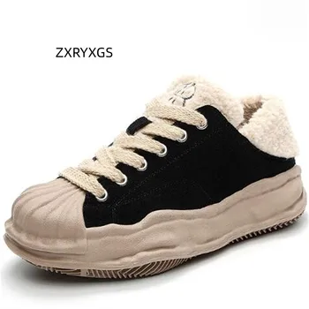 ZXRYXGS Натуральная кожа Хлопковая обувь Теплые зимние кроссовки 2024 Новая мода Универсальная нескользящая женская повседневная обувь Трендовые кроссовки