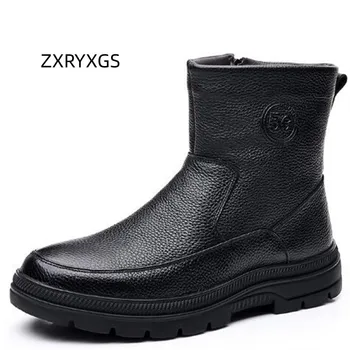 ZXRYXGS Популярный верхний слой Cowhid Wool Сапоги Мужская обувь Высокие зимние сапоги 2024 Зимние теплые мужские ботинки из натуральной кожи