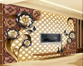 beibehang Индивидуальный современный свет, роскошная гостиная, папье-пеинт, телевизор, задний план, жемчужный цветок, золотое украшение, высококачественные обои
