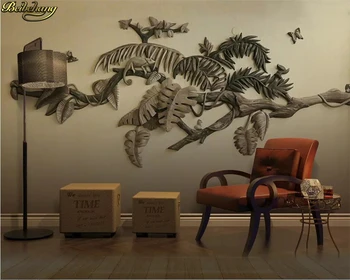 beibehang Пользовательские обои 3d фрески Европейская креативная 3D стерео тисненая тропические растения цветы и птицы фон стены