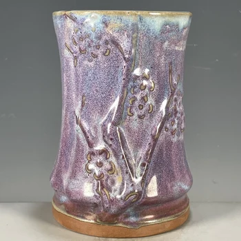 jun Фарфоровая печь Глазурь Темный Выгравированный Цветок Держатель Ручки, Ваза, Чашка для воды, Винная чашка, Украшение в китайском стиле