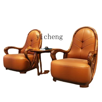 xl Новый стул для отдыха в китайском стиле Ugyen Wood Массив дерева Толстая кожа Дизайнерское одноместное кресло-диван