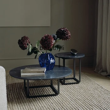zqСкандинавский минимализм Светлый Роскошный журнальный столик для гостиной Приставной столик Комбинация Современный простой круглый диван приставной столик Кофе