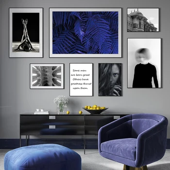 Абстрактная женщина синее растение письмо холст живопись настенное искусство печать плакат картина декоративная живопись гостиная украшение дома