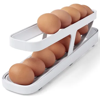 Автоматический прокручивающийся держатель стойки для яиц Ящик для хранения Корзина для яиц Контейнер Органайзер Rolldown Холодильник Дозатор яиц для кухни