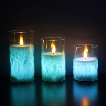 Беспламенные свечи Набор из 3 светодиодных свечей с дистанционным управлением с батарейным питанием Красочный для домашнего декора Центральный элемент стола