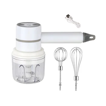 Беспроводной миксер для пищевых продуктов 3-скоростной ручной электрический взбиватель яиц Миксер для выпечки чеснока Многофункциональный кухонный комбайн Белый