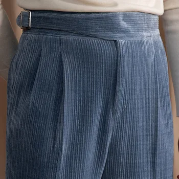 Вельветовые офисные теплые повседневные брюки с высокой талией итальянские деловые брюки высшего качества прямые брюки для мужчин Pantalon Para Hombres