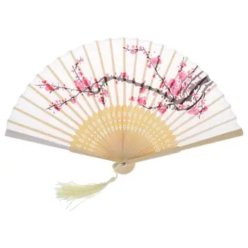 Винтажный китайский складной ручной веер японский кисточка цветка сливы шелковый бамбук f Прямая поставка