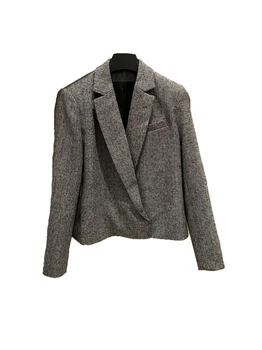 Внутренний двубортный короткий пиджак модный высокого класса удобный универсальный осень и зима 2024 новый 1117