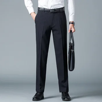 Высококачественные мужские костюмные брюки Мужские классические брюки Прямые деловые повседневные костюмы Брюки Формальная офисная работа Классические черные брюки