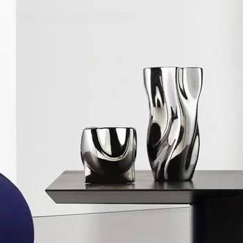 Гальваническая серебряная керамическая ваза, современная простая и легкая роскошная цветочная посуда, украшения для столовой, декоративные украшения
