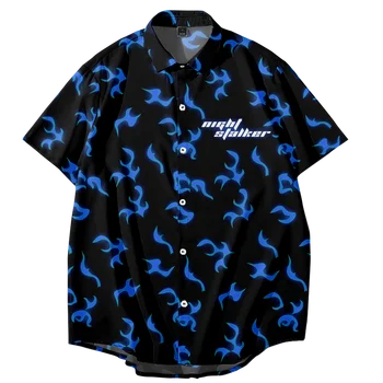 Голубое пламя Молния Мужские рубашки Летние гавайские рубашки Мужские пляжные винтажные топы с коротким рукавом с принтом Рубашки Одежда Рубашки