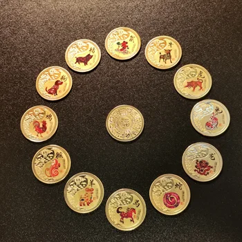 * Двенадцать зодиакальных животных Коллекционные монеты Год Тигра 2022 Подарок Китайская культура Набор монет Расписная памятная медаль Ремесло