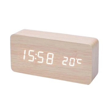 Деревянный цифровой будильник, светодиодный будильник с температурными настольными часами для офиса, прикроватные часы