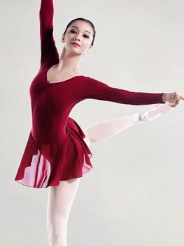 Детское танцевальное платье Осень с длинными рукавами Балетное платье для девочек Тренировочное платье для маленьких девочек Розовое платье из пряжи открытого кроя оптом