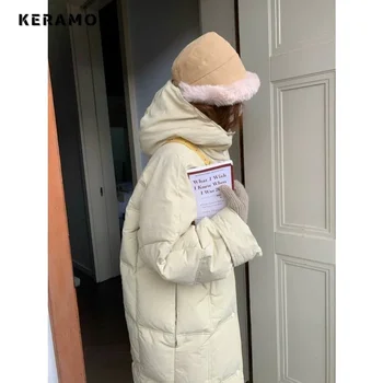 Женская повседневная однотонная куртка с длинным рукавом верхняя одежда с капюшоном Maxi X-Long Parkas 2023 Зимнее простое однобортное теплое пальто