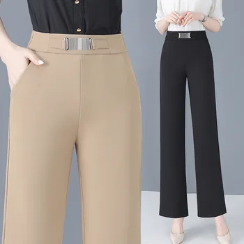 Женские повседневные белые широкие брюки Летние длинные брюки свободного кроя с карманами и офисной леди