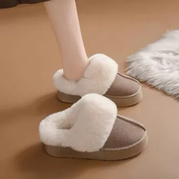 Зимние сапоги для женщин 2023 зима новая кашемировая теплая толстая подошва без покрытых каблуком волос половина тапочки хлопковая обувь для женщин