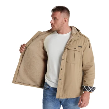 Зимняя мужская куртка, плюшевая оверсайз и толстая рубашка с капюшоном, однотонная рубашка, куртка из бархата ягненка, зимняя хлопковая верхняя куртка