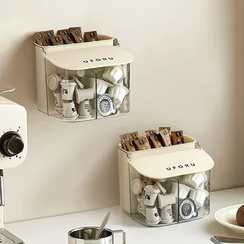 Капсульные ящики для хранения кофе Настенные и настольные многофункциональные чайные пакетики Кофейная капсула Чайная ложка Защита от пыли Полка для хранения